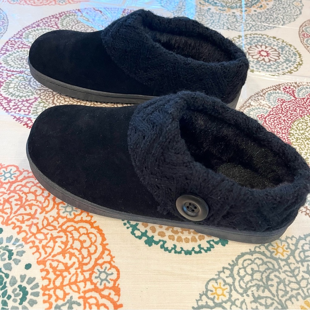 Clarks Cozy Black Faux Fur Lined Slippers